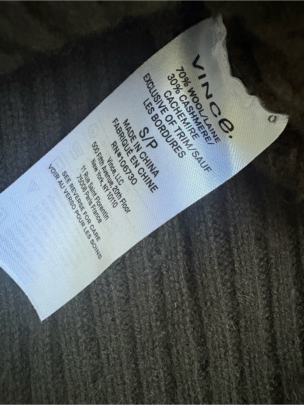 VINCE Ribbed Wool & Cashmere Mock Neck Sweater Size Small Olive Green MSRP $365 - Picture 5 of 9